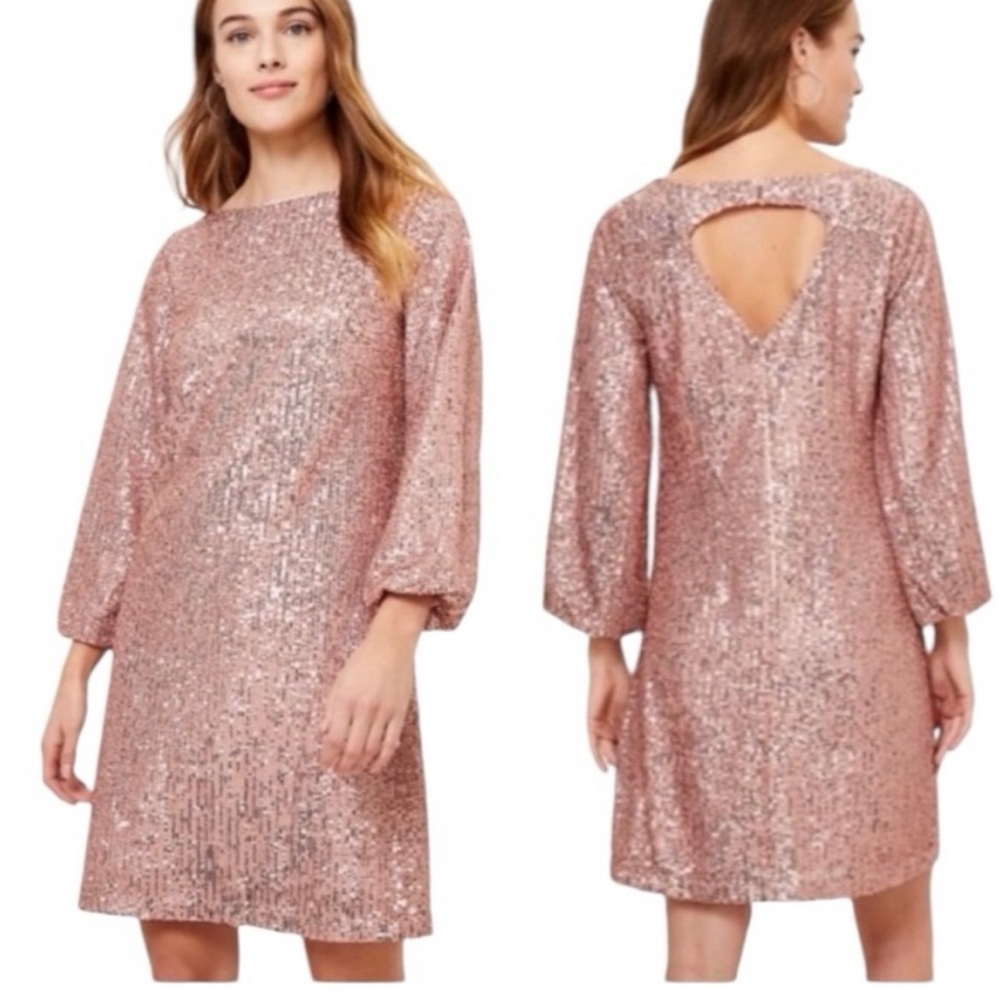 Loft pink sequin dress NWT